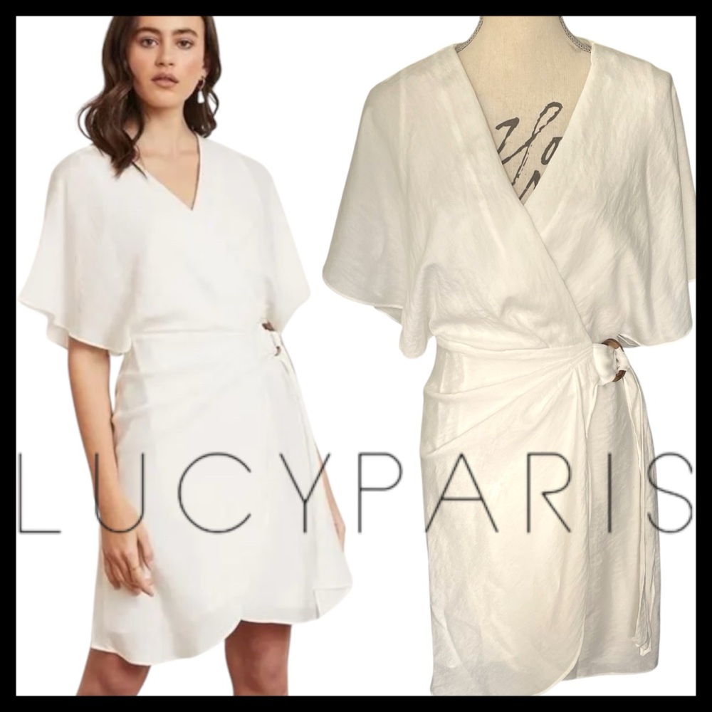 Lucy Paris Off White Short Sleeve Wrap Mini Dress (XS)